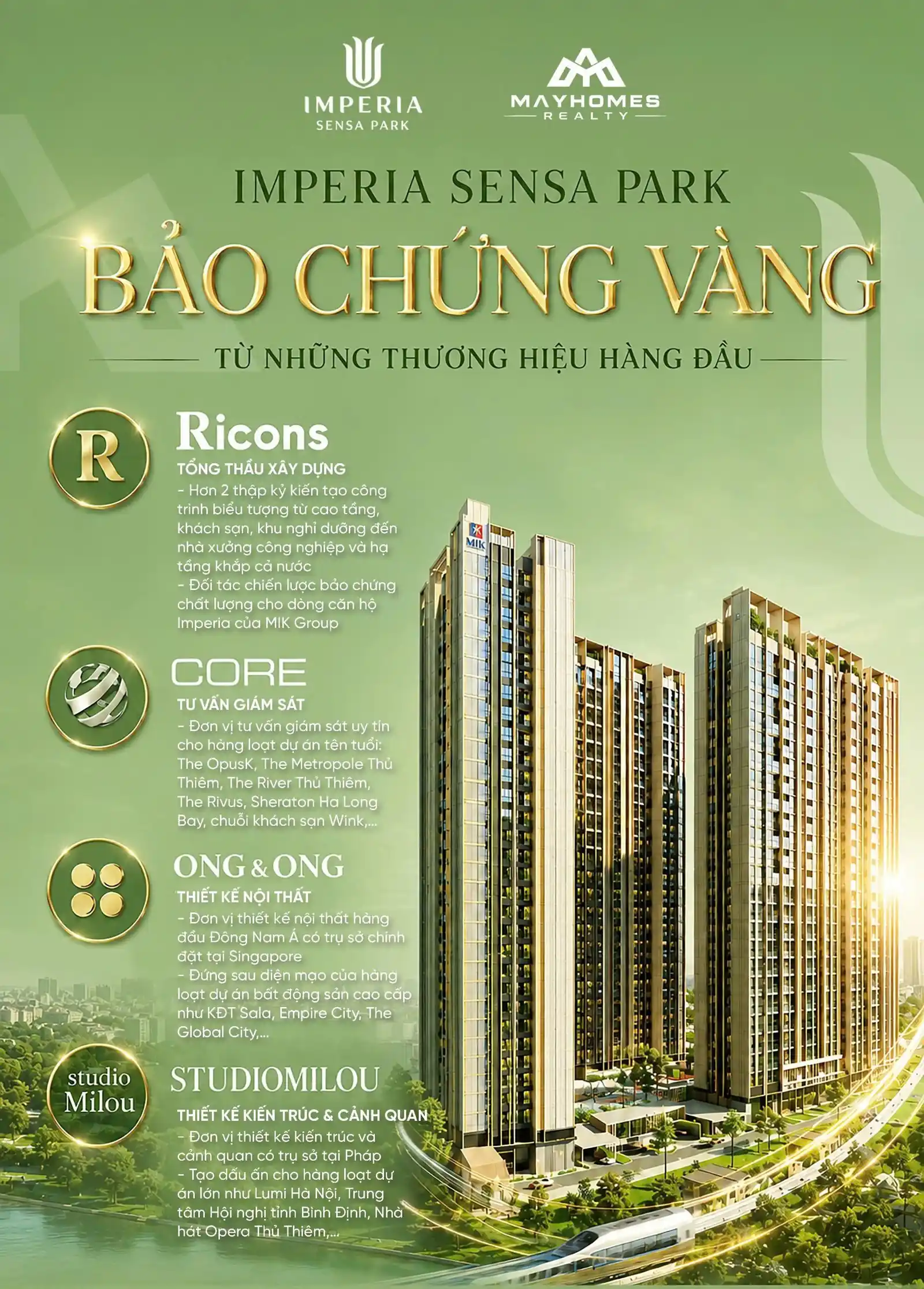 Các đối tác phát triển Imperia Sensa Park gồm Ricons, CORE, Ong and Ong và StudioMilou