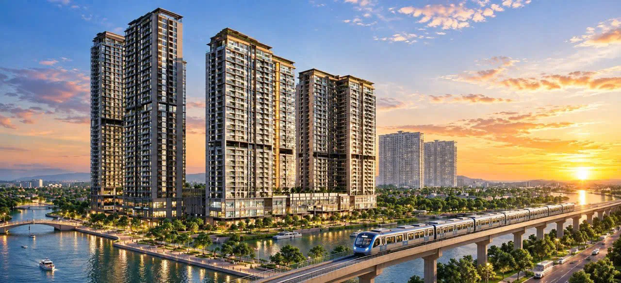Trang chủ 36 Imperia Sensa Park — phối cảnh tổng thể nhìn từ phía sông Rạch Chiếc, đường Võ Chí Công